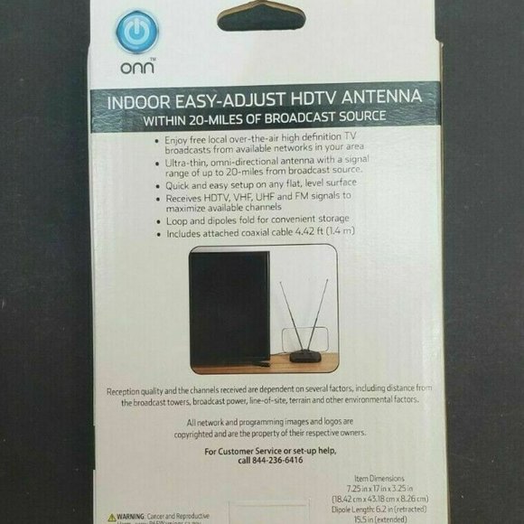 Onn Indoor Easy-Adjust HDTV High Quality Antenna Within 20 Miles Broadcast New - Picture 5 of 8